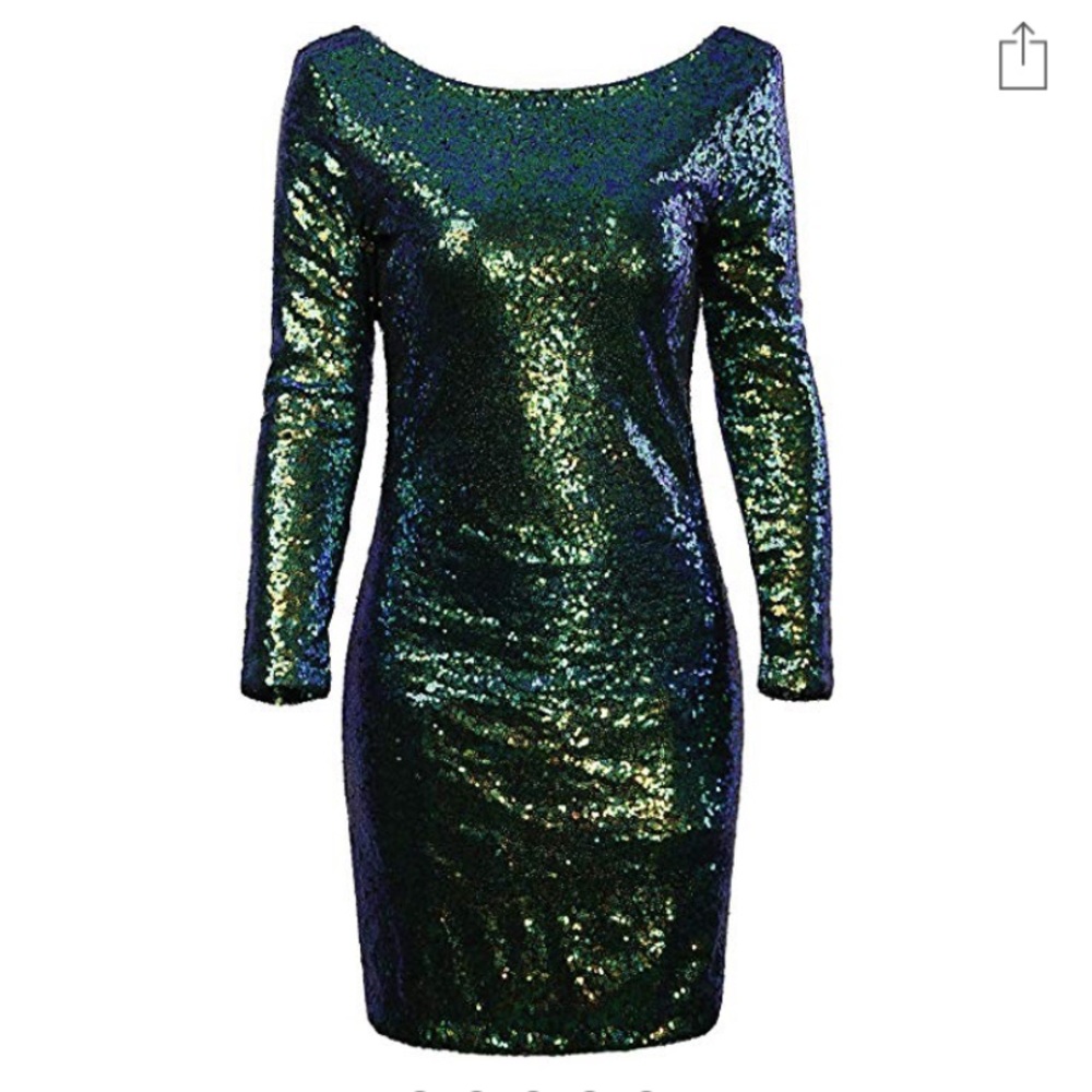 Sequin Sparkle Long Sleeve Mini Cocktail Dress